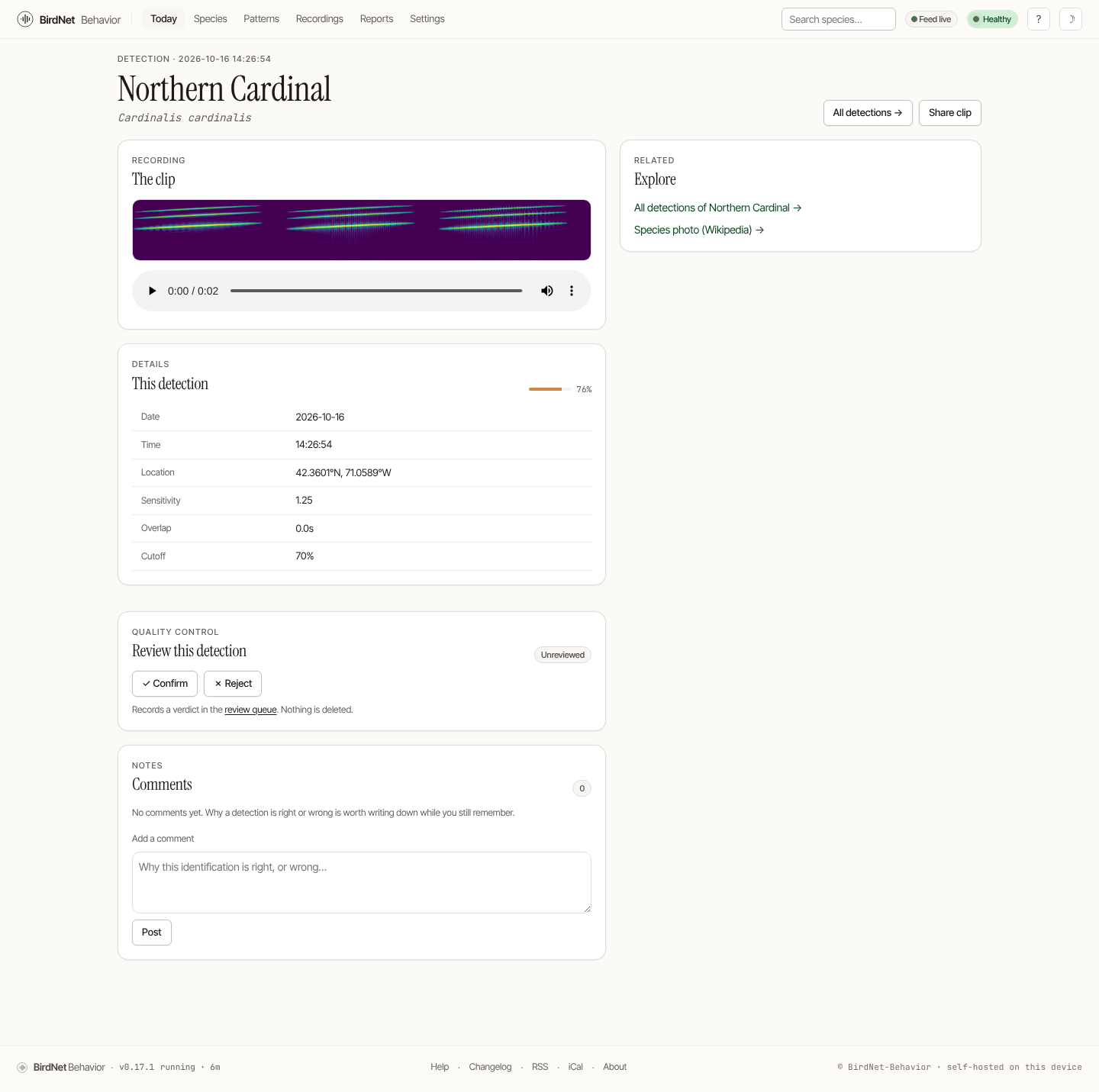 A detection detail page
