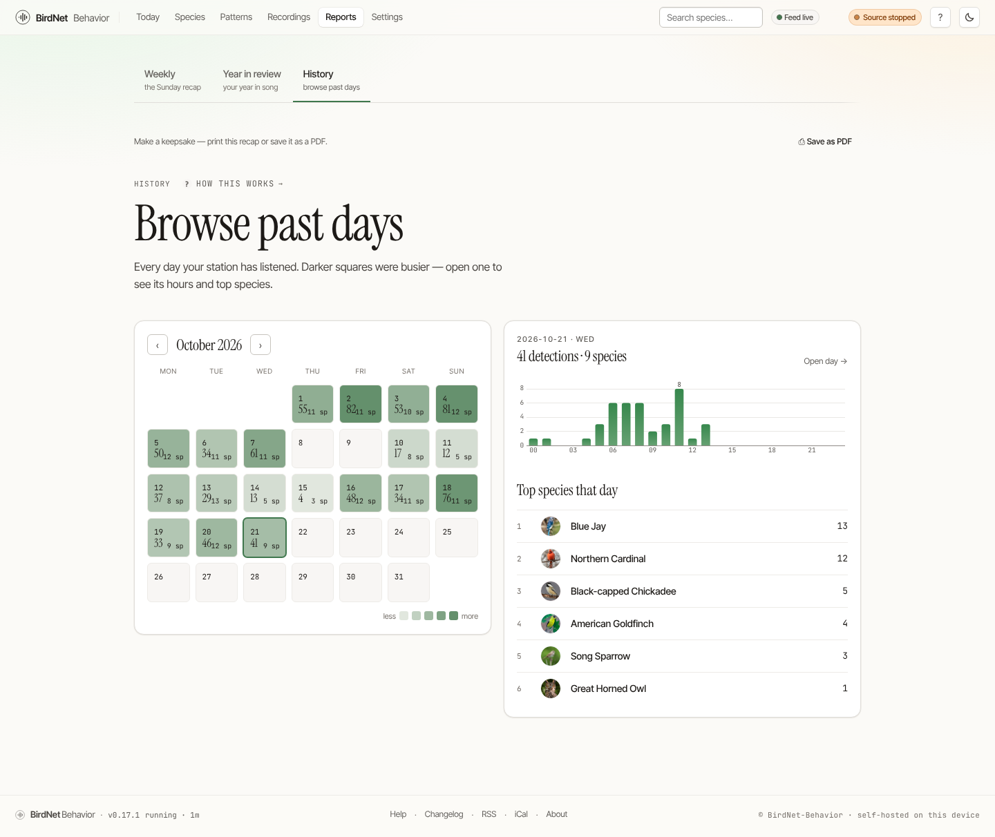 The detection history calendar